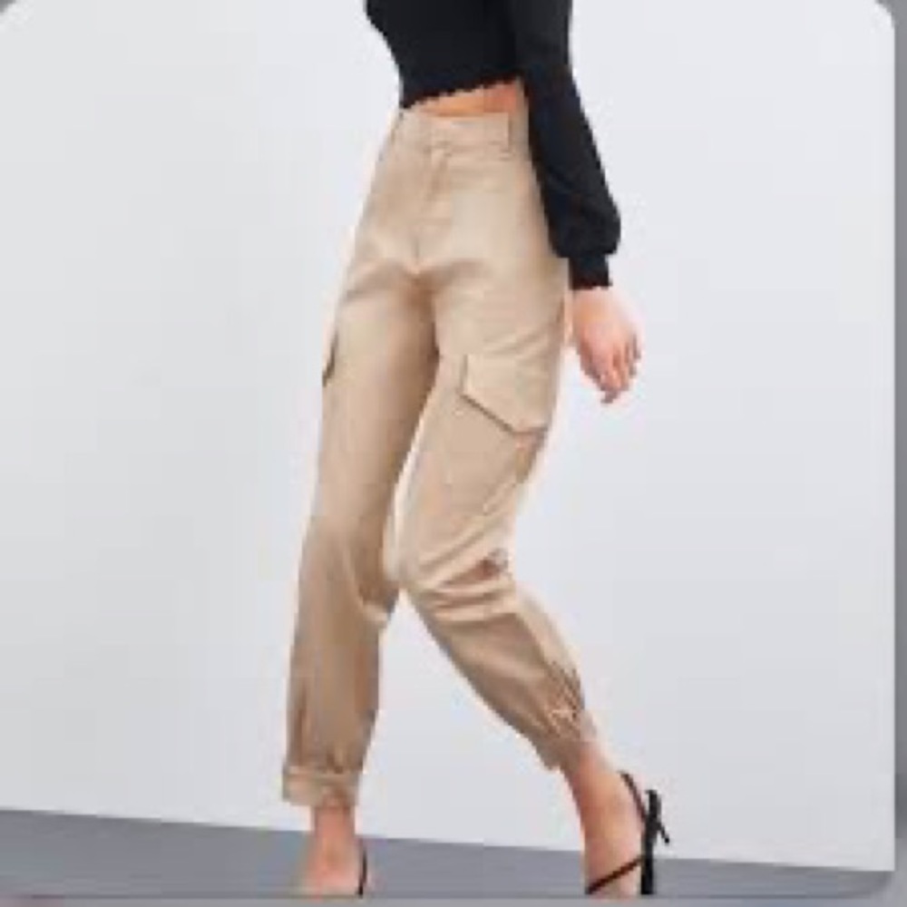 Zara Satin Tan High Waisted Cargo Pants Size XS - Picture 12 of 14